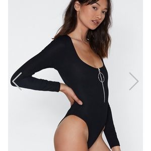 Nasty Gal Ribbed Bodysuit with Statement Ring Zip